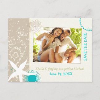 Carte Postale Faire-part Mariage d'Aqua Ivory Tan Beach Photo Enregistrer l