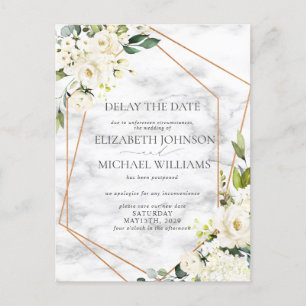 Carte Postale Faire-part Mariage Date report White Floral Géométrique