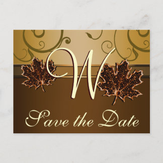 Carte Postale Faire-part Mariage de automne Brown Gold & Chocolat Enregistr