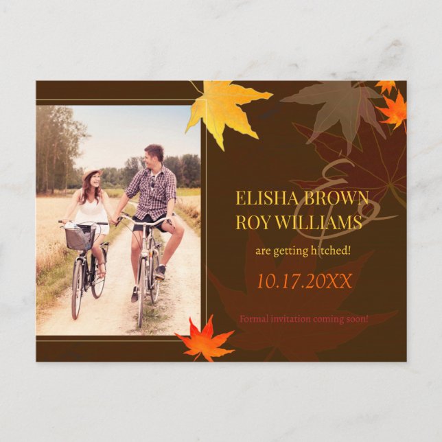 Carte Postale Faire-part Mariage de automne Chic Maple Leaf Photo Enregistr (Devant)