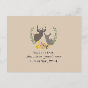 Carte Postale Faire-part Mariage de automne Rustique Floral Deer Enregistre