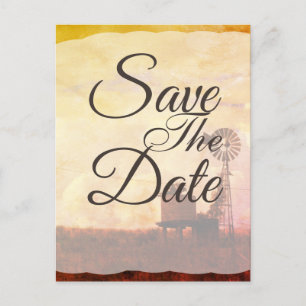 Carte Postale Faire-part Mariage de Campagne à Moulin à Vent Rustique Save 