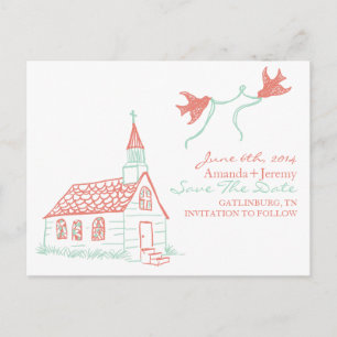 Carte Postale Faire-part Mariage de chapelle de corail et de menthe Enregis