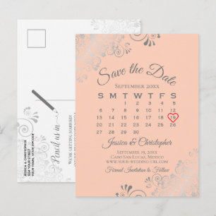Carte Postale Faire-part Mariage de corail en dentelle d'argent Enregistrer