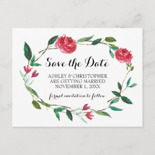 Carte Postale Faire-part Mariage de couronne Enregistrer la date - roses bo