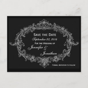 Carte Postale Faire-part Mariage de date de sauvegarde du cadre ovale gris 