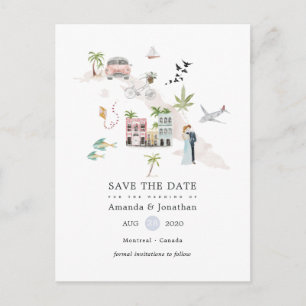 Carte Postale Faire-part Mariage de destination à Cuba à l'aquarelle Enregi