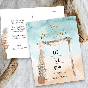 Carte Postale Faire-part Mariage de destination bohème sur la plage avec ar