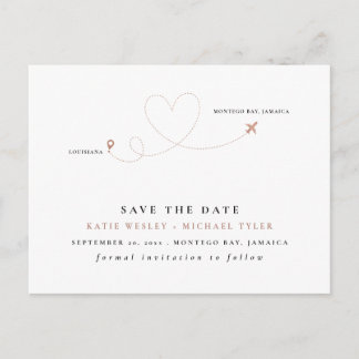 Carte Postale Faire-part Mariage de destination en Rose Gold - Sauvegarder 
