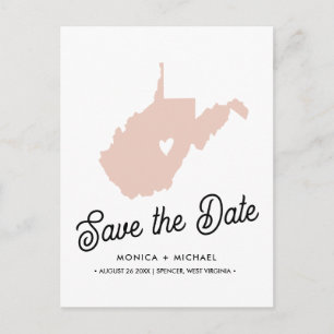 CARTE POSTALE FAIRE-PART MARIAGE DE DESTINATION EN VIRGINIE OCCIDENTALE TOU