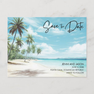 Carte Postale Faire-part Mariage de destination sur la plage, enregistrez l