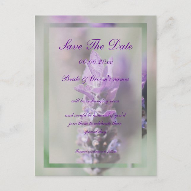 Carte Postale Faire-part Mariage de fleurs de lavande violette | Personnali (Devant)