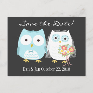 Carte Postale Faire-part Mariage de hiboux Enregistrez la date Mignonne mar