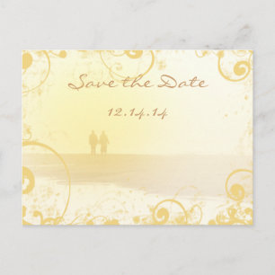 Carte Postale Faire-part Mariage de la plage de Coeur Jaune