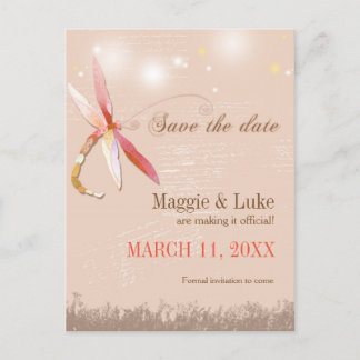 Carte Postale Faire-part Mariage de libellules rouge et tan Enregistrer la