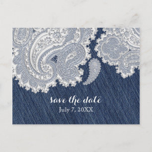 Carte Postale Faire-part Mariage de mariage élégant en jean et dentelle bla