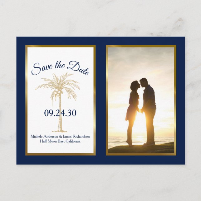 Carte Postale Faire-part Mariage de palmier d'or de la marine moderne Enreg (Devant)