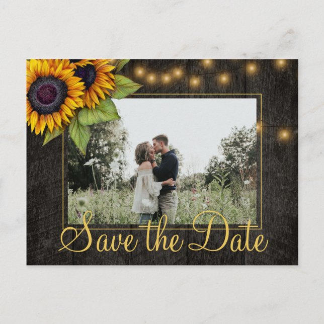 Carte Postale Faire-part Mariage de pays de tournesols enregistrer la date  (Devant)