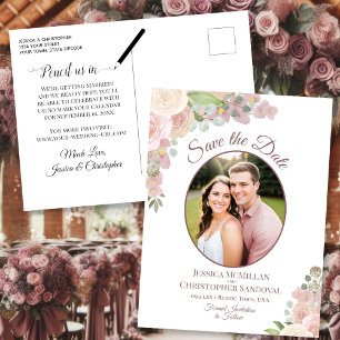 Carte Postale Faire-part Mariage de photos florales rose et mauve Enregistr