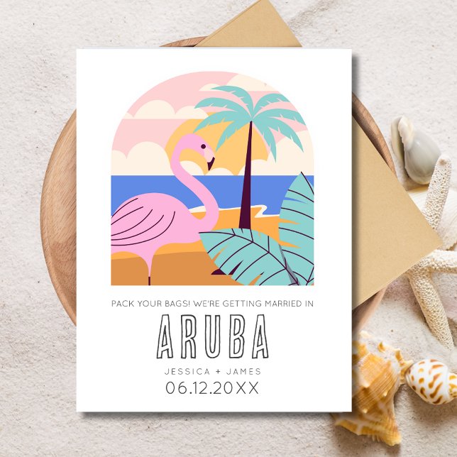 Carte Postale Faire-part Mariage de plage à Aruba, Sauvegarder la date (Aruba Destination Beach Wedding Save the Date Announcement Postcard)