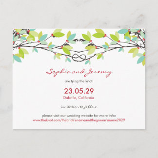Carte Postale Faire-part Mariage de printemps Arbres de l'amour noués Écono
