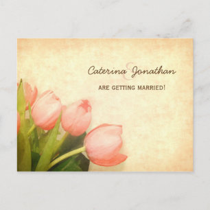 Carte Postale Faire-part Mariage de printemps des tulipes roses enregistrer