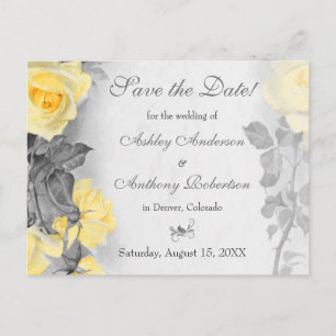 Carte Postale Faire-part Mariage de rose jaune gris Vintage Sauvez la date