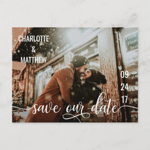Carte Postale Faire-part Mariage de script blanc moderne SAUVER NOTRE DATE 