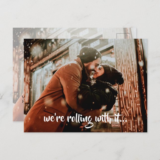 Carte Postale Faire-part Mariage de script moderne Photo Enregistrer la dat (Devant / Derrière)