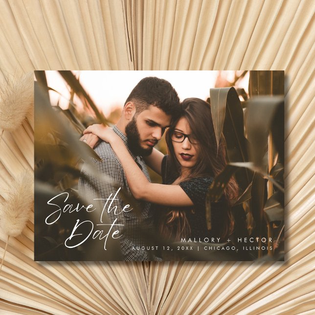 Carte Postale Faire-part Mariage de style photo moderne, Enregistrez la dat (Modern Photo Stylish Wedding Save the Date)