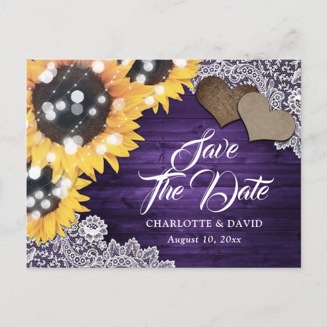 Carte Postale Faire-part Mariage de tournesol violet Enregistrer la date (Devant)