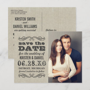 Carte Postale Faire-part Mariage de typographie rustique Photo Enregistrer 