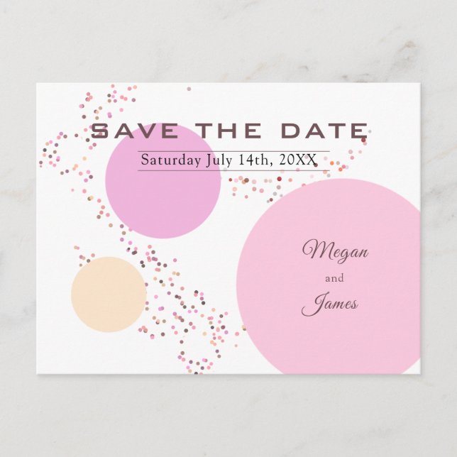 Carte Postale Faire-part Mariage des cercles Confetti roses (Devant)