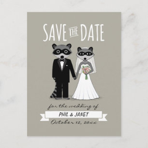 Carte Postale Faire-part Mariage des ratons laveurs, retenez la date