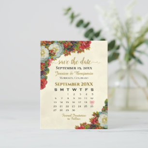 Carte Postale Faire-part Mariage des Roses victoriens Enregistrer le calend