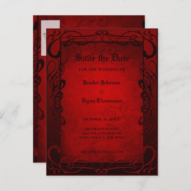 Carte Postale Faire-part Mariage d'halloween gothique enregistrer la date c (Devant / Derrière)