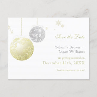 Carte Postale Faire-part Mariage d'hiver argent or Save the Date