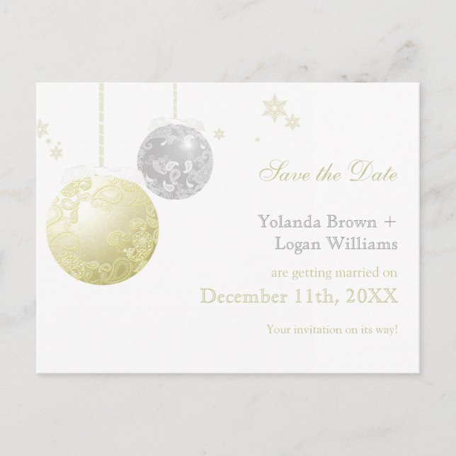 Carte Postale Faire-part Mariage d'hiver argent or Save the Date (Devant)