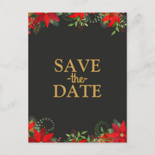 Carte Postale Faire-part Mariage d'hiver foncé Poinsettia Holiday Date de s