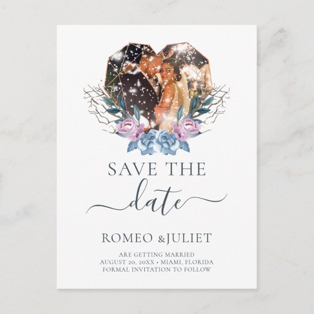 Carte Postale Faire-part Mariage d'hiver Forme de coeur photo (Devant)