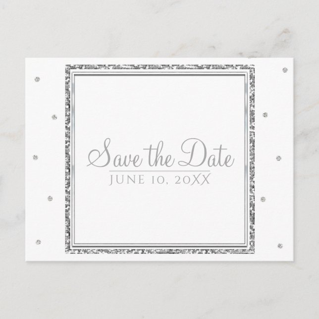 Carte Postale Faire-part Mariage d'hiver Glam Argent & Blanc Enregistrer la (Devant)