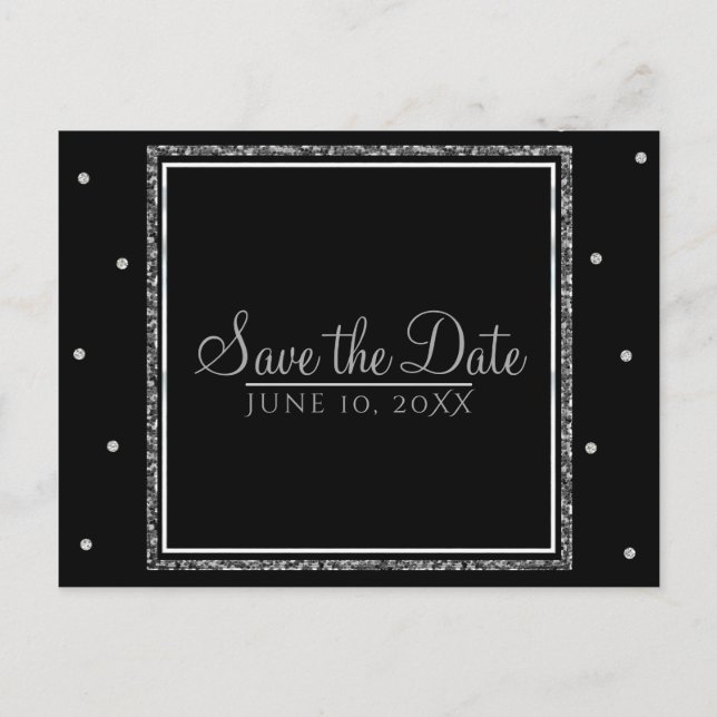 Carte Postale Faire-part Mariage d'hiver Glamour Argent et Blanc Enregistre (Devant)