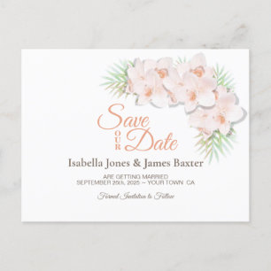 Carte Postale Faire-part Mariage d'orchidées roses Enregistrer la date