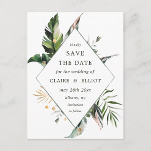 Carte Postale Faire-part Mariage du feuillage tropical Enregistrer la date
