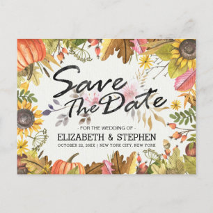 Carte Postale Faire-part Mariage Économisez La Date Automne Feuilles D'auto