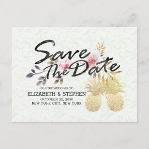 Carte Postale Faire-part Mariage Économisez La Date Moderne Golden Pineappl