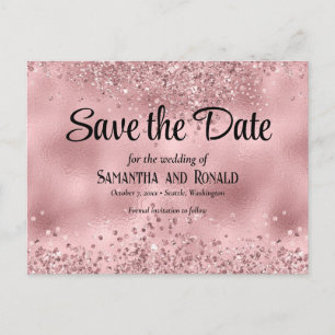Carte Postale Faire-part Mariage élégant à paillettes et feuille de faux ro