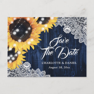 Carte Postale Faire-part Mariage élégant bleu marine bois dentelle tourneso
