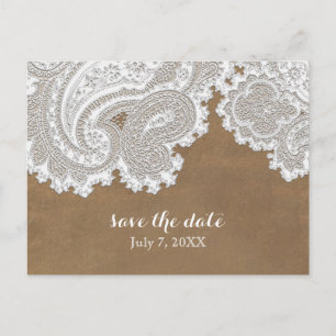 Carte Postale Faire-part Mariage élégant chic rustique marron et dentelle b