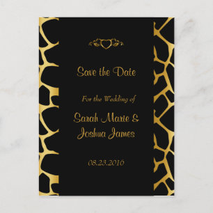 Carte Postale Faire-part Mariage élégant en Motif Gold & Black Giraffe